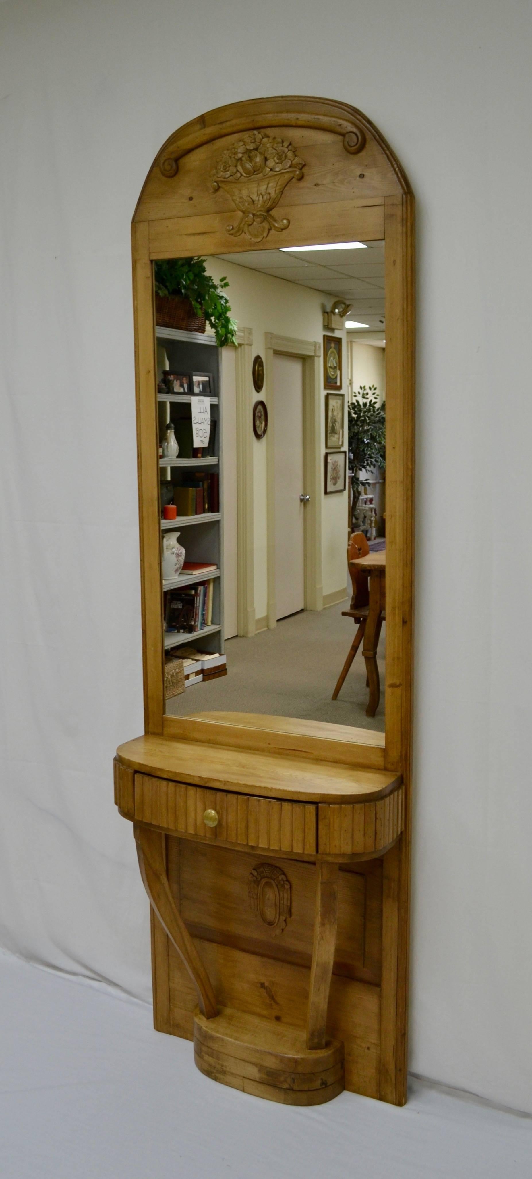 Dutch Pine and Beechwood Pier or Console Mirror