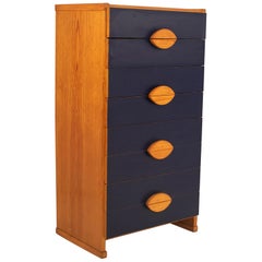 Vintage Pine and Dark Blue Formica Chest of Drawers Dresser Chiffonier, Spain, 1970's