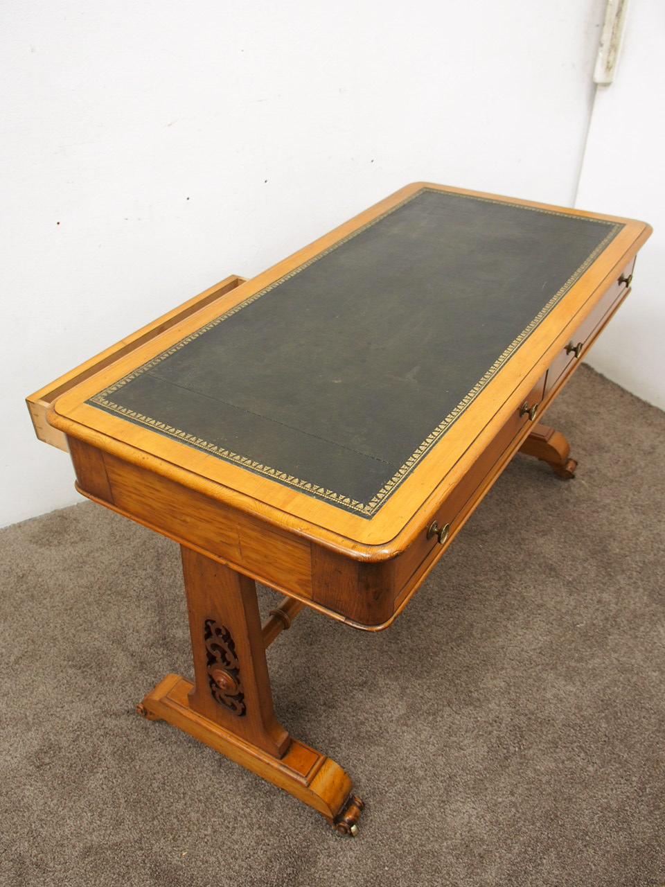 Pine and Green Leather Library Table, circa 1860 7