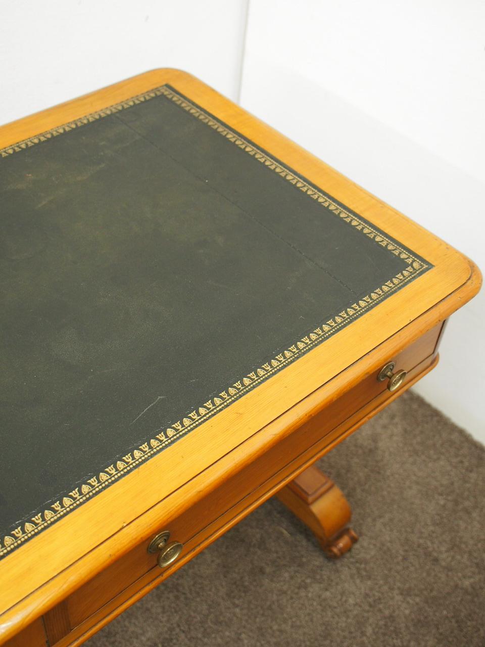 Pine and Green Leather Library Table, circa 1860 1