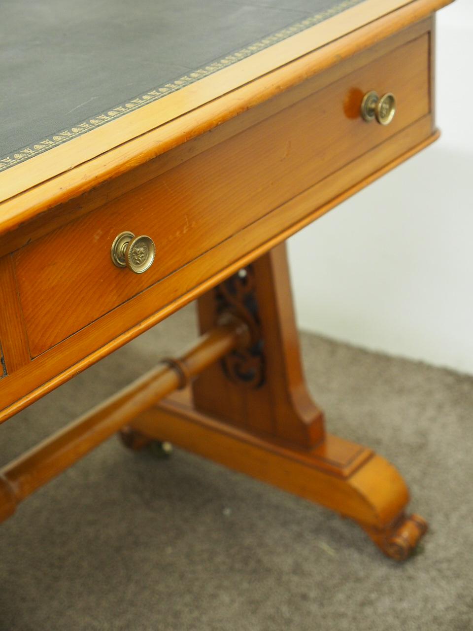 Pine and Green Leather Library Table, circa 1860 3