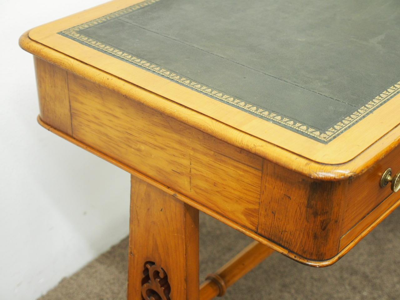 Pine and Green Leather Library Table, circa 1860 5