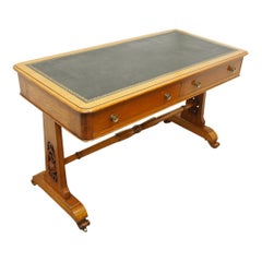 Pine and Green Leather Library Table, circa 1860