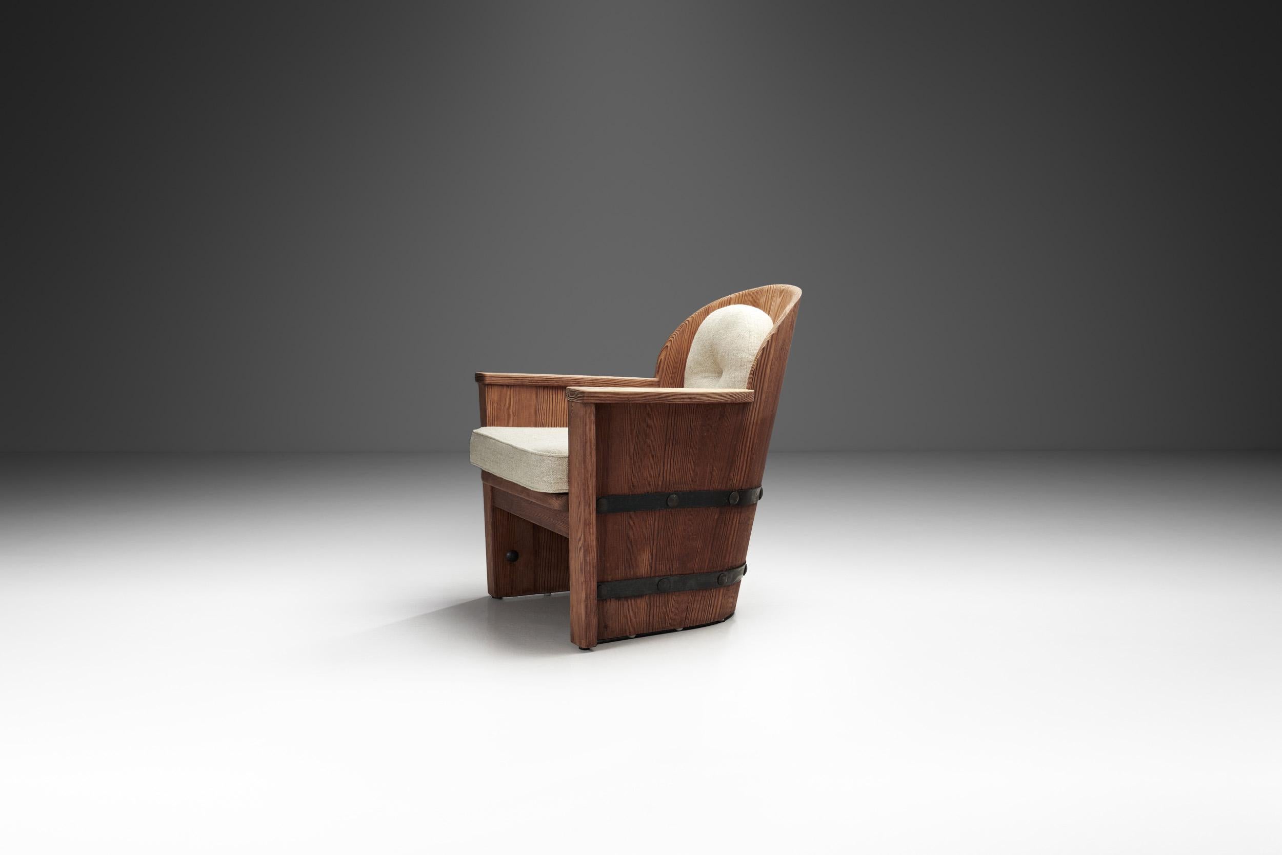 Mid-Century Modern Pine and Iron Armchair for Åby Möbelfabrik, Sweden 1940s For Sale