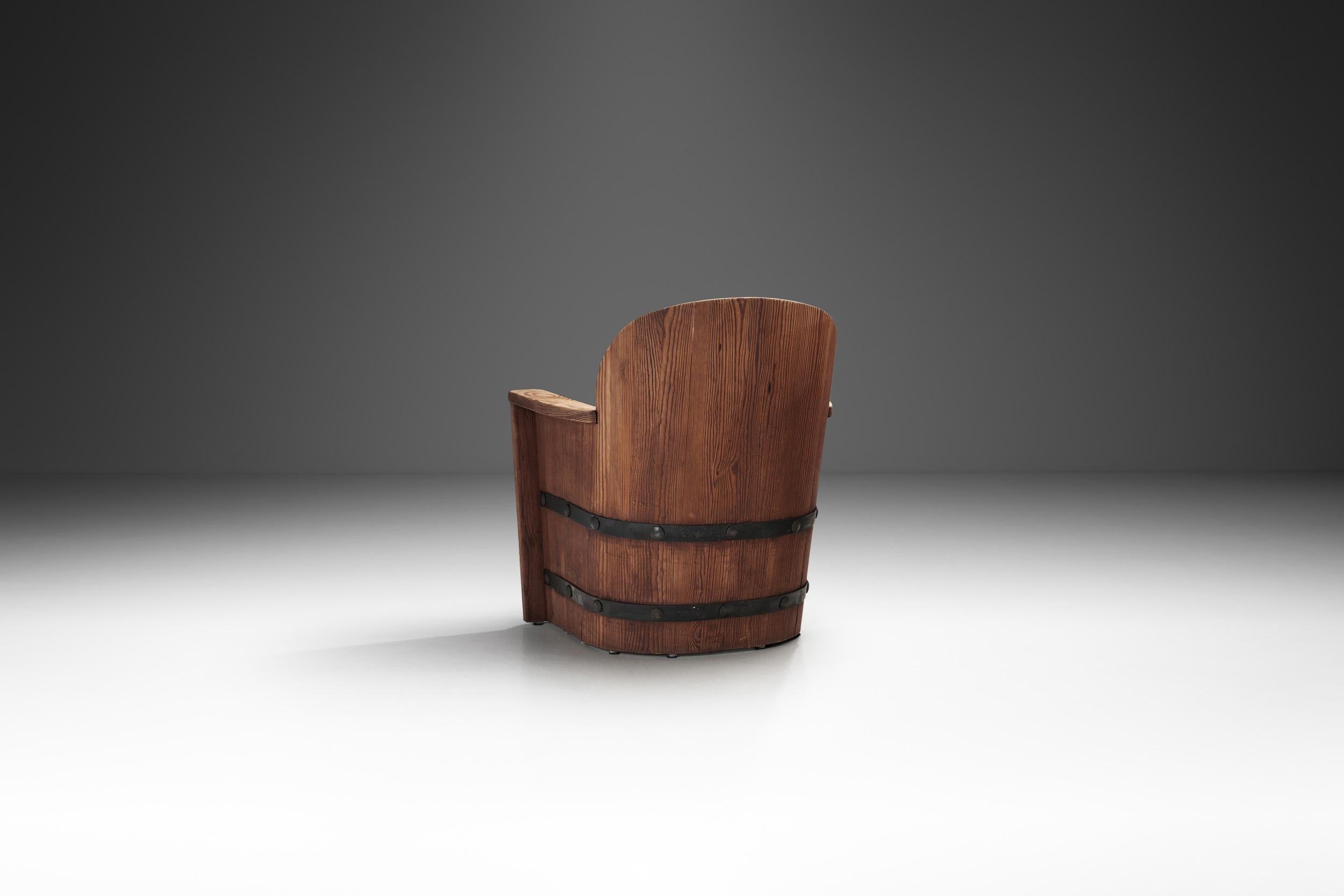 Swedish Pine and Iron Armchair for Åby Möbelfabrik, Sweden 1940s For Sale