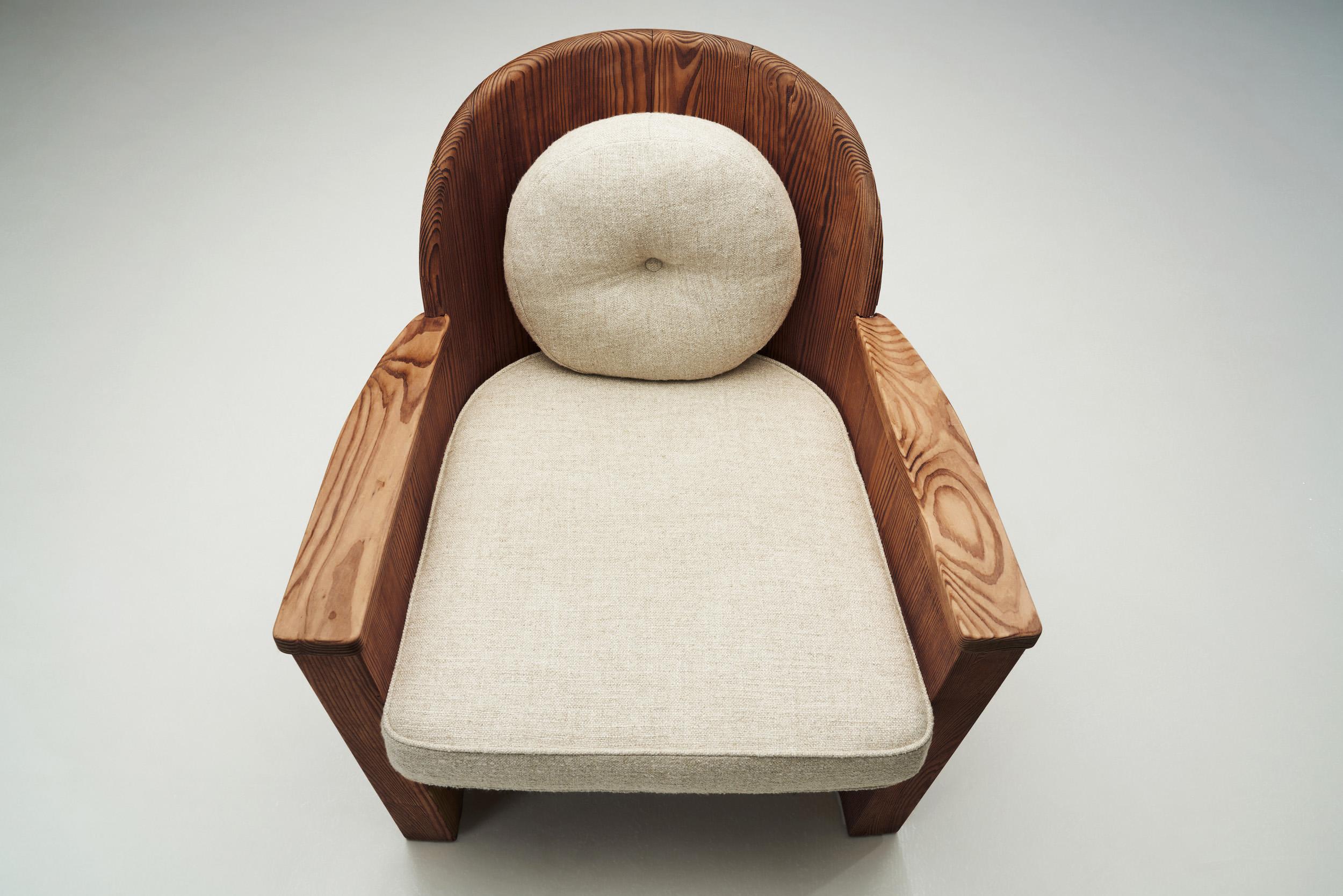 Mid-20th Century Pine and Iron Armchair for Åby Möbelfabrik, Sweden 1940s For Sale