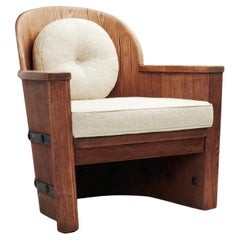 Pine and Iron Armchair for Åby Möbelfabrik, Sweden 1940s