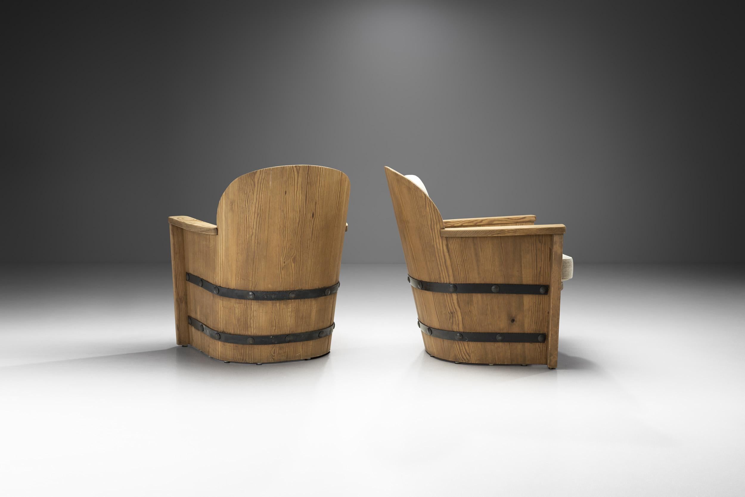 Scandinavian Modern Pine and Iron Easy Chairs by Åby Möbelfabrik, Sweden, 1930s