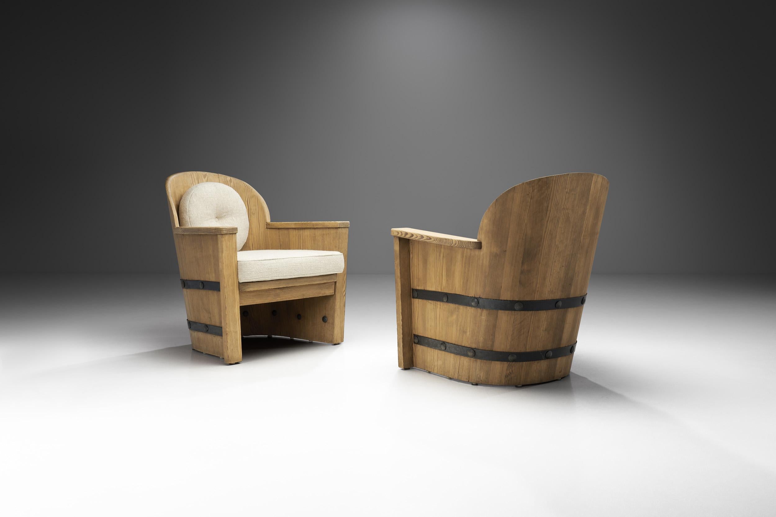 Swedish Pine and Iron Easy Chairs by Åby Möbelfabrik, Sweden, 1930s