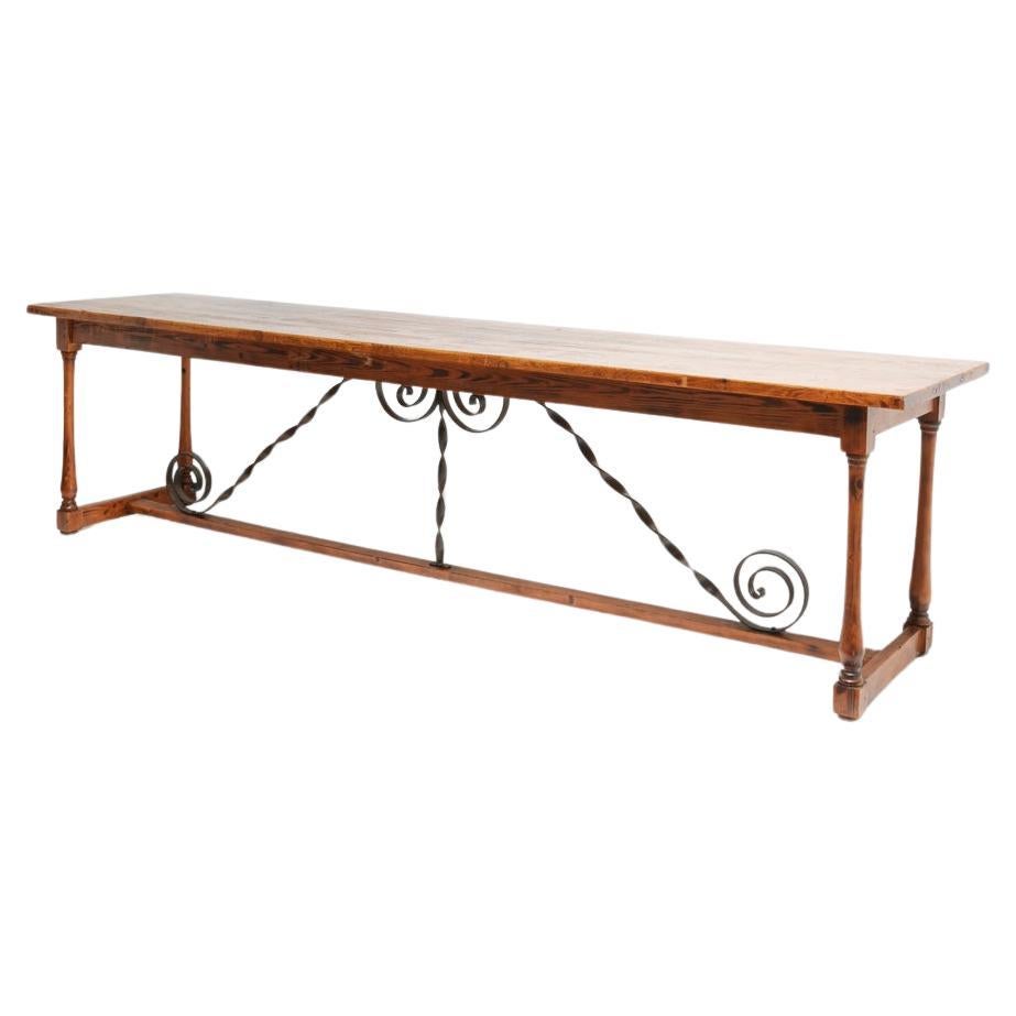Pine and ironwork console table, 1910s.