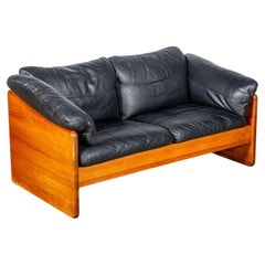 Pine And Leather 2-Seater Sofa
