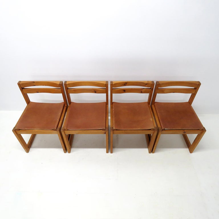 Pine and Leather Dining Chairs by Knud Færch for Sorø Stolefabrik, 1970 For Sale 4