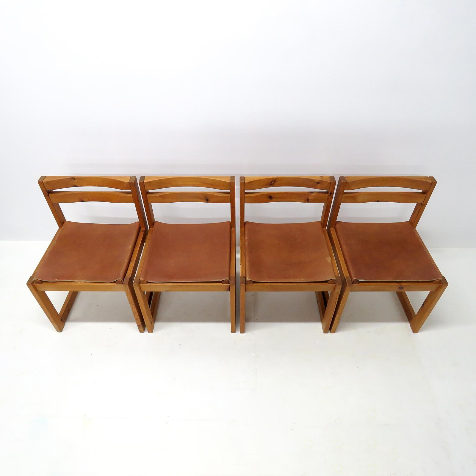 Sillas de comedor de pino y cuero de Knud Færch para Sorø Stolefabrik, 1970 en venta 3