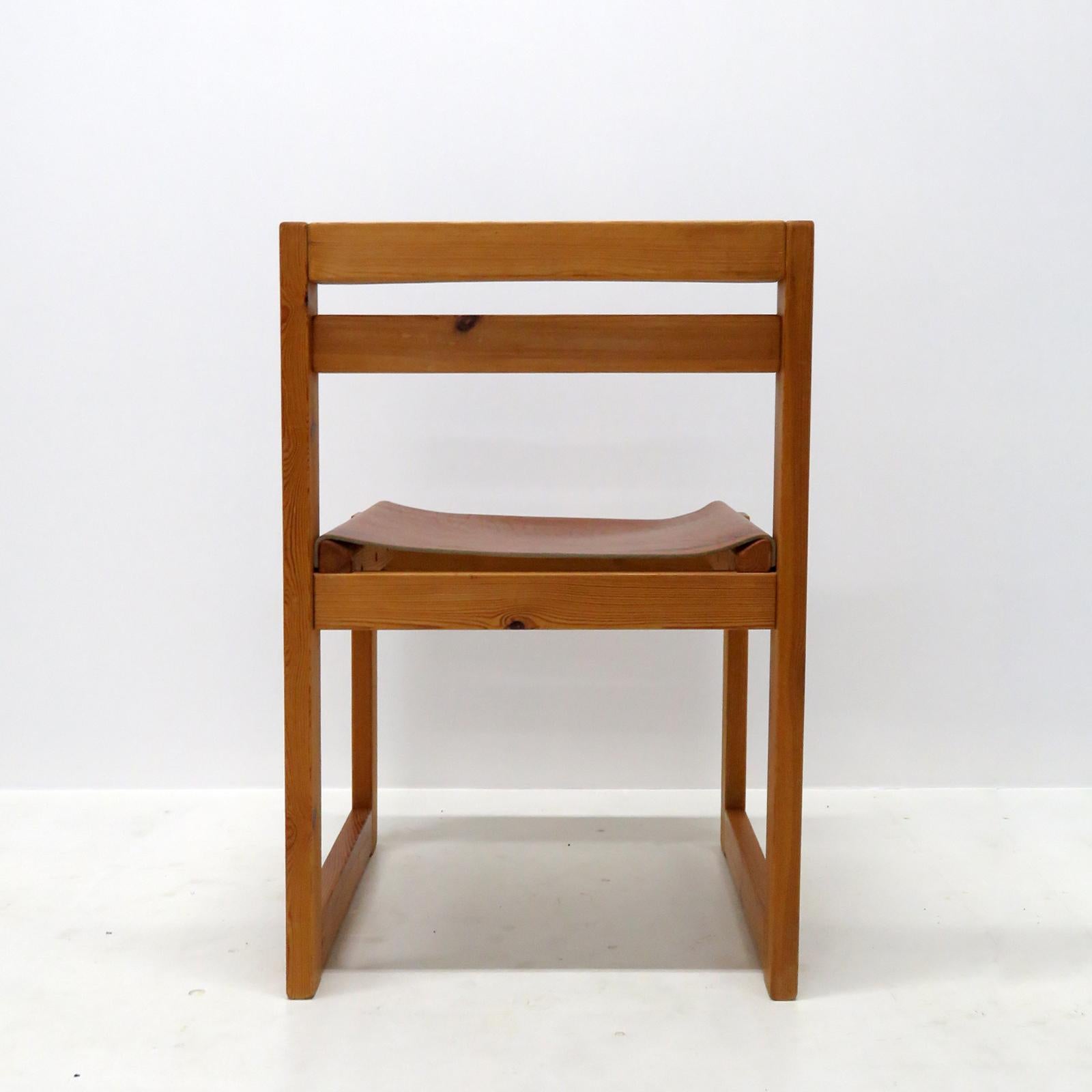 Sillas de comedor de pino y cuero de Knud Færch para Sorø Stolefabrik, 1970 en venta 1