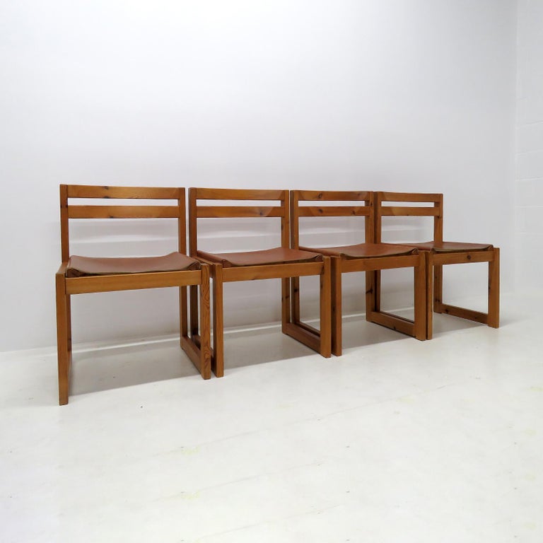 Pine and Leather Dining Chairs by Knud Færch for Sorø Stolefabrik, 1970 For Sale 3