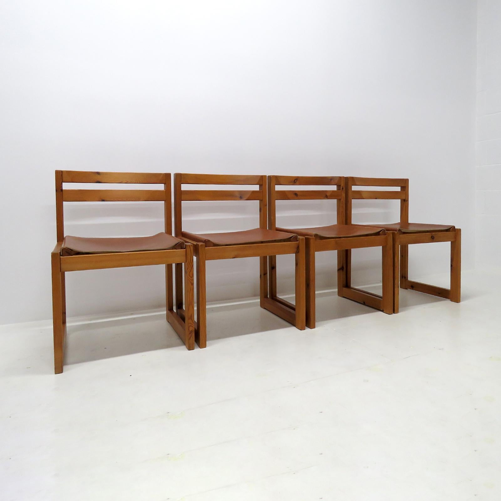 Sillas de comedor de pino y cuero de Knud Færch para Sorø Stolefabrik, 1970 en venta 2