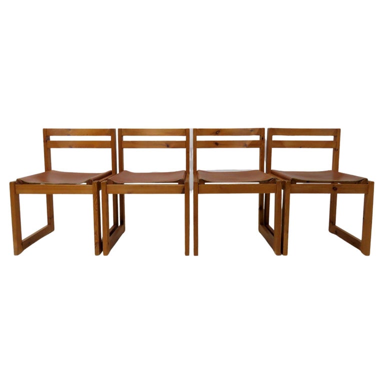 Pine and Leather Dining Chairs by Knud Færch for Sorø Stolefabrik, 1970 For Sale