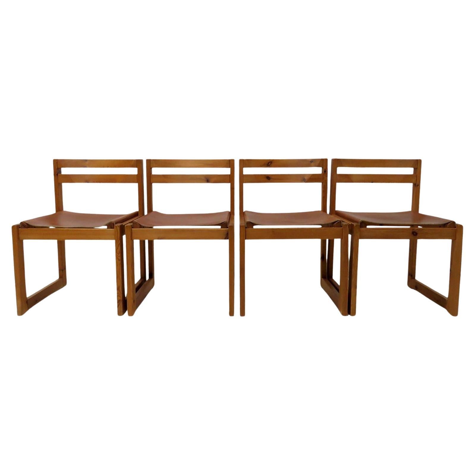 Pine and Leather Dining Chairs by Knud Færch for Sorø Stolefabrik, 1970