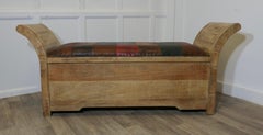 Pine and Leather Hall Seat, Storage Sleigh Bench