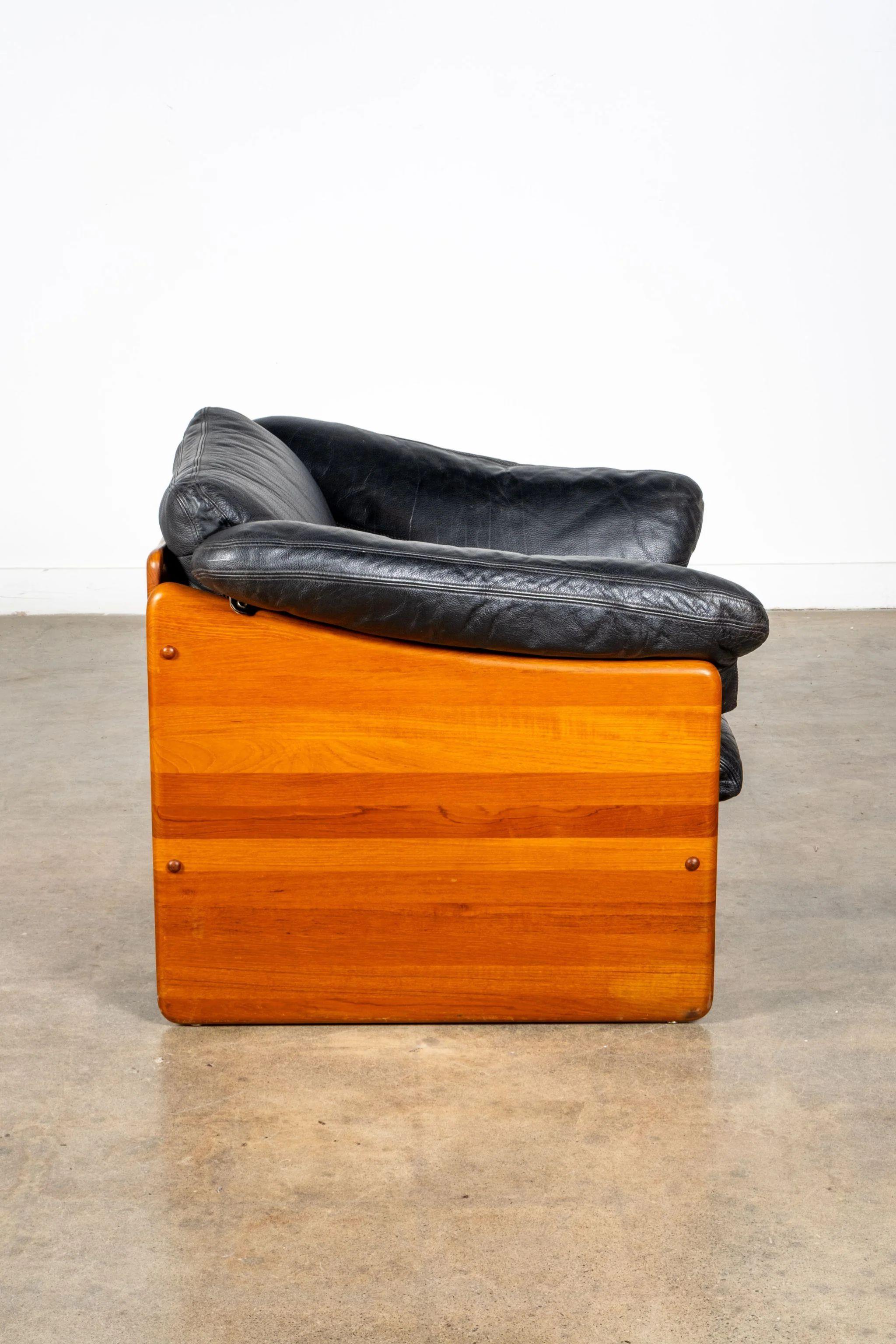 Belgian Pine And Leather Lounge Chair For Sale