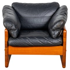 Chaise longue en pin et cuir