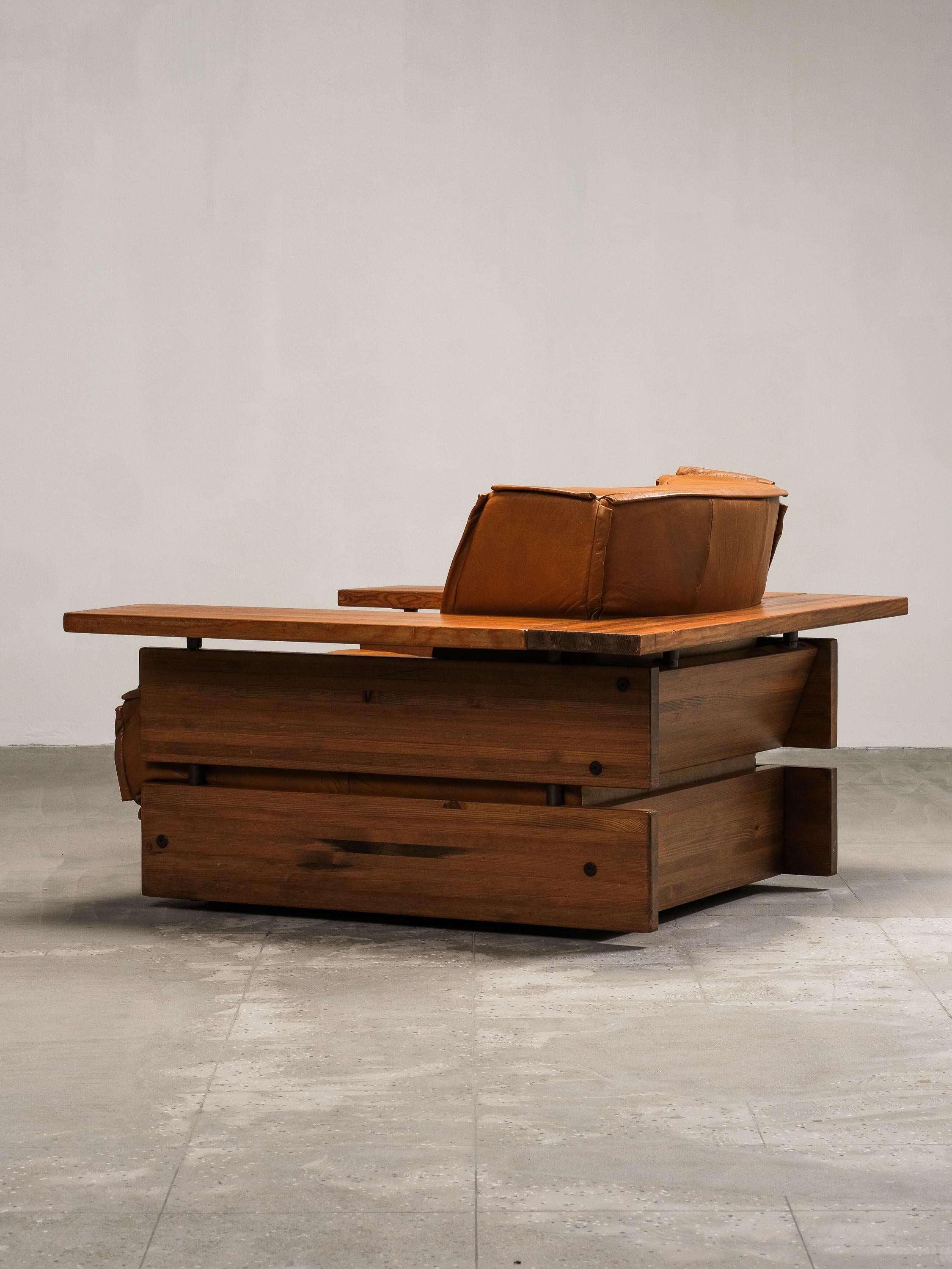 Sessel aus Kiefer und Leder Modell 'Pinus' von Hämeen Kalustaja, Finnland, 1970er Jahre im Angebot 7