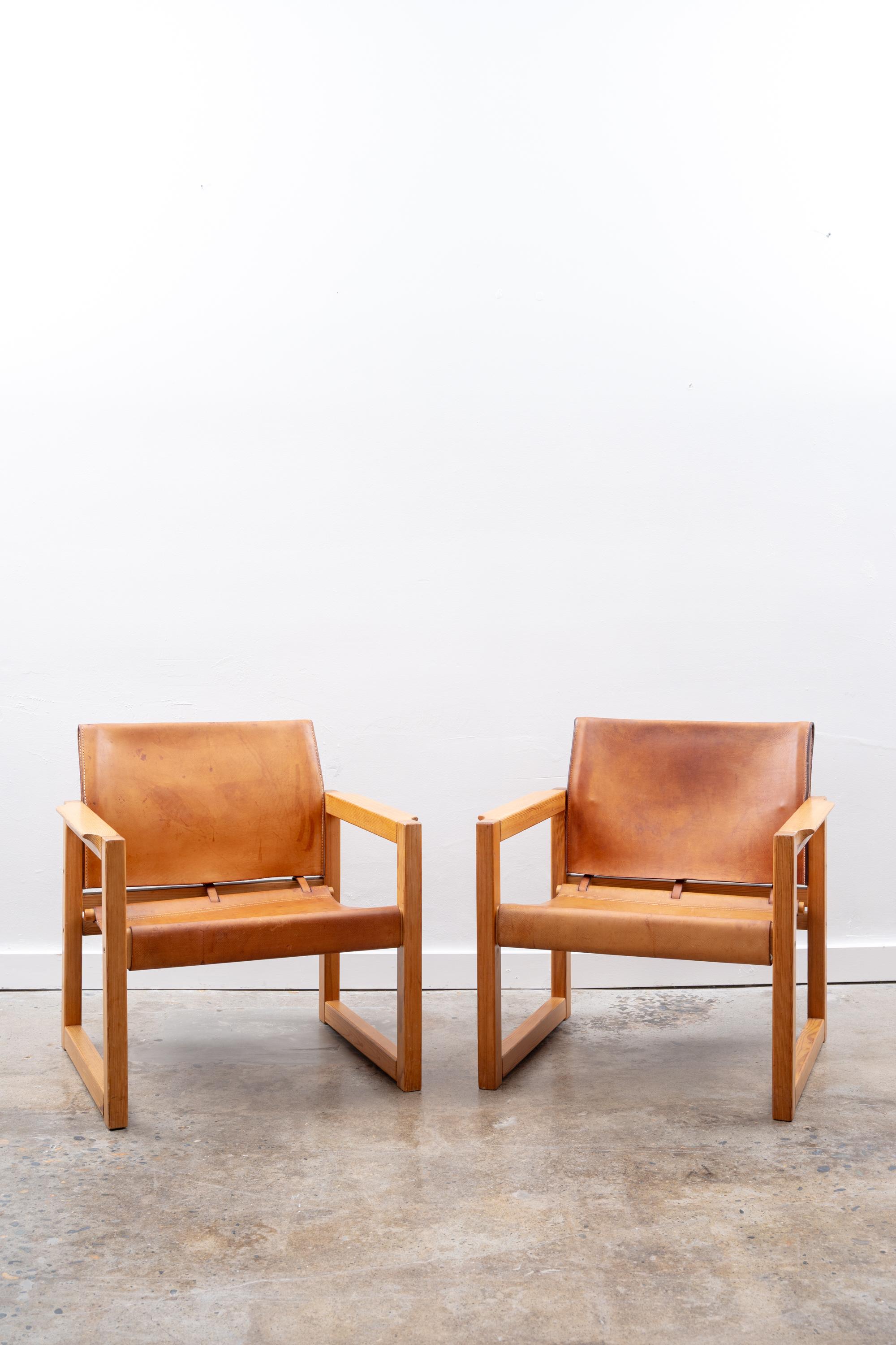 Paire de chaises Safari en pin et cuir de Karin Mobring en vente 3