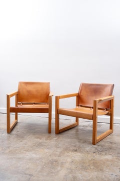 Pine and Leather Safari Chairs by Karin Mobring, A Pair