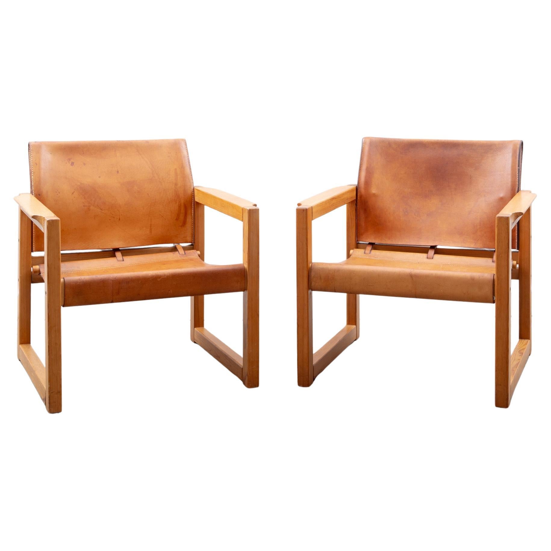 Paire de chaises Safari en pin et cuir de Karin Mobring en vente