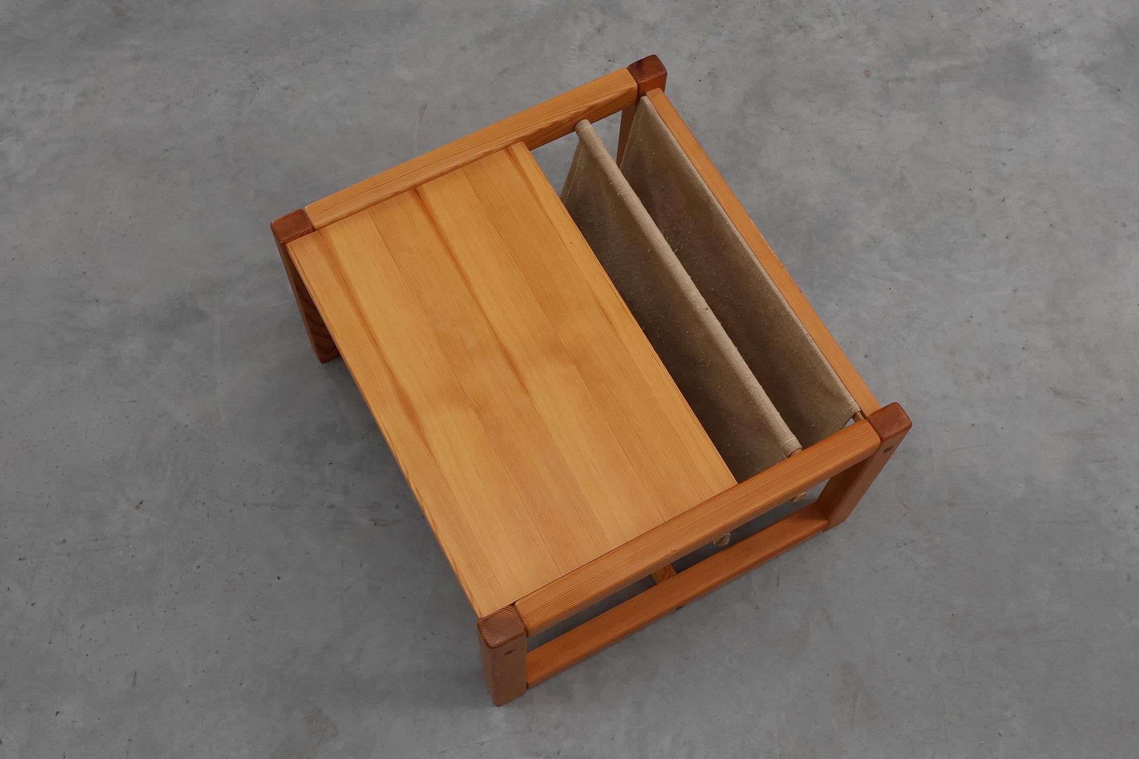 Pine and linen coffee table with magazine rack by Karin Möbring, Sweden 1970s For Sale 4