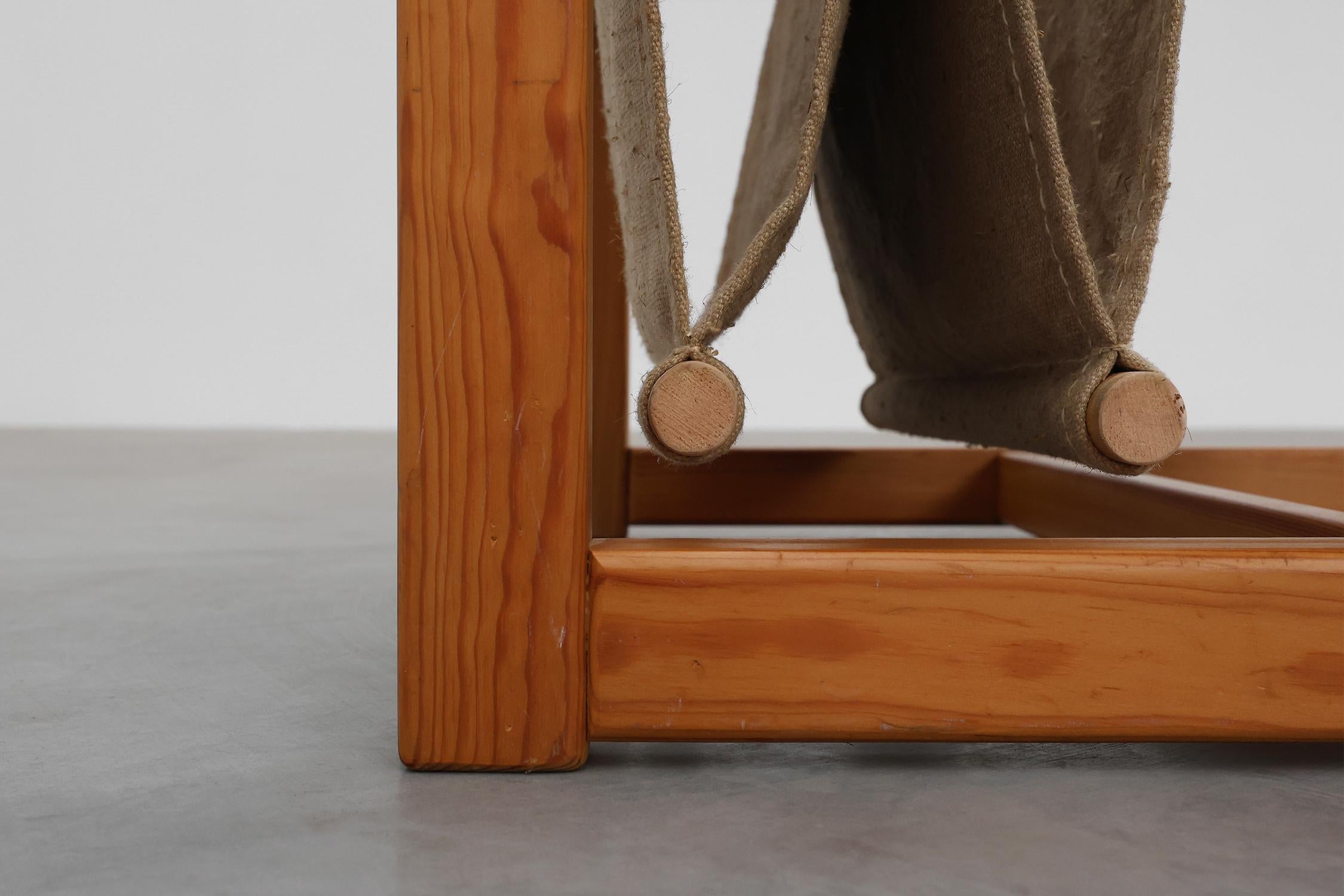 Pine and linen coffee table with magazine rack by Karin Möbring, Sweden 1970s For Sale 6