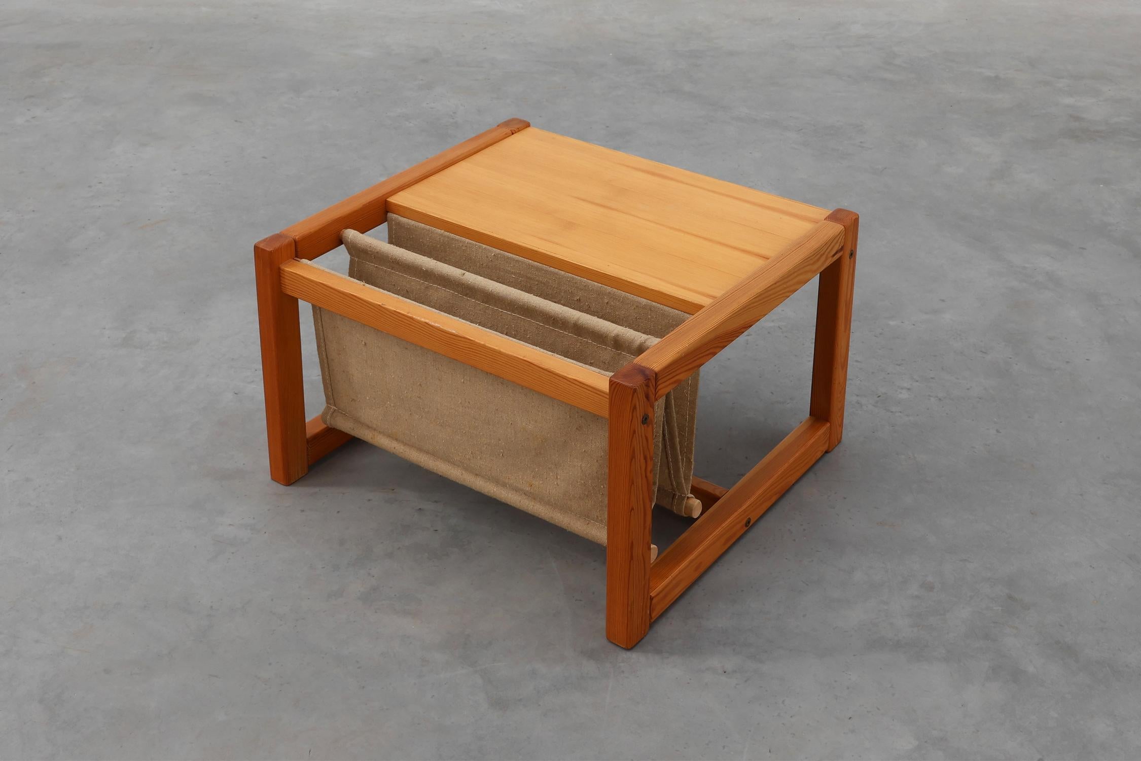 Late 20th Century Pine and linen coffee table with magazine rack by Karin Möbring, Sweden 1970s For Sale