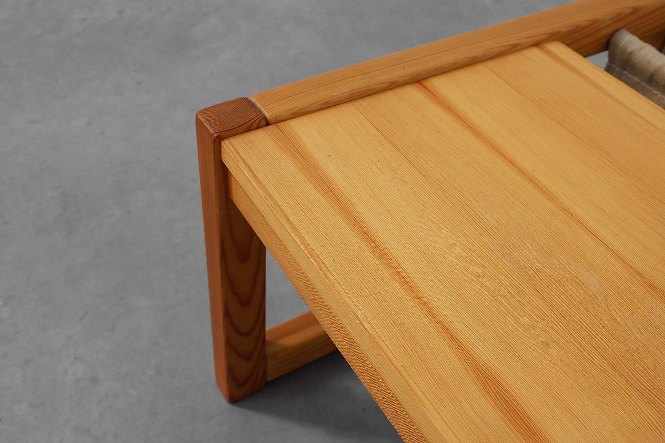 Linen Pine and linen coffee table with magazine rack by Karin Möbring, Sweden 1970s For Sale