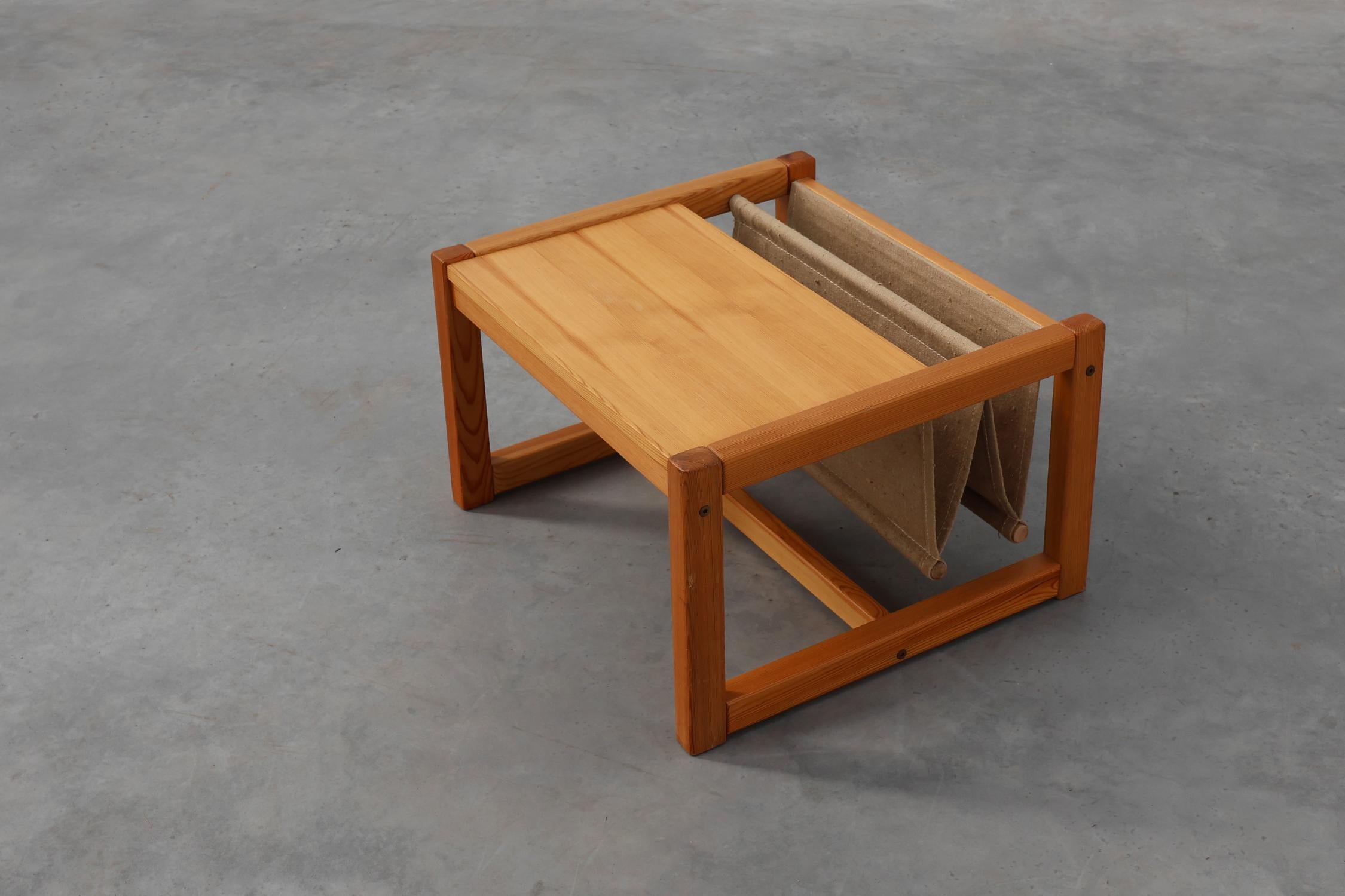 Pine and linen coffee table with magazine rack by Karin Möbring, Sweden 1970s For Sale 2