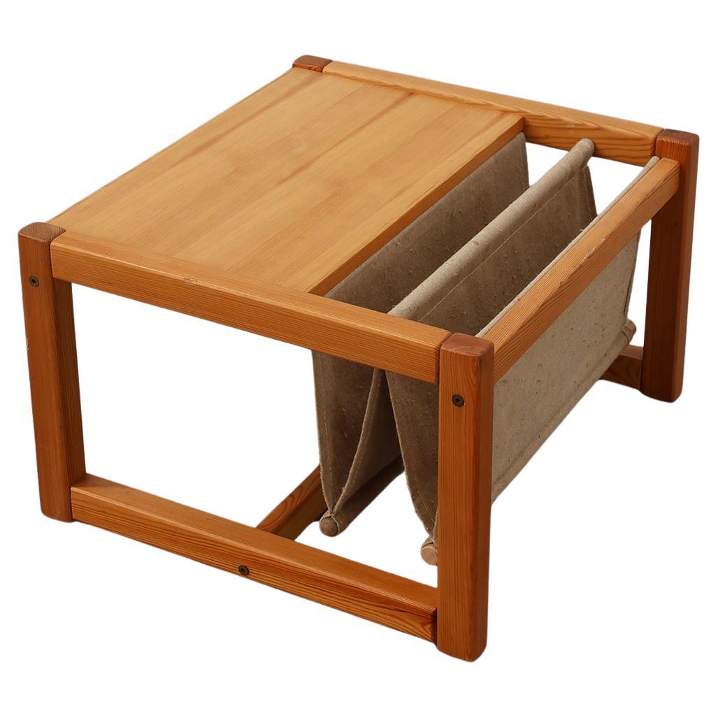 Pine and linen coffee table with magazine rack by Karin Möbring, Sweden 1970s For Sale