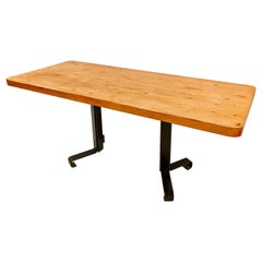 Pine and Metal Table by Charlotte Perriand for Les Arcs