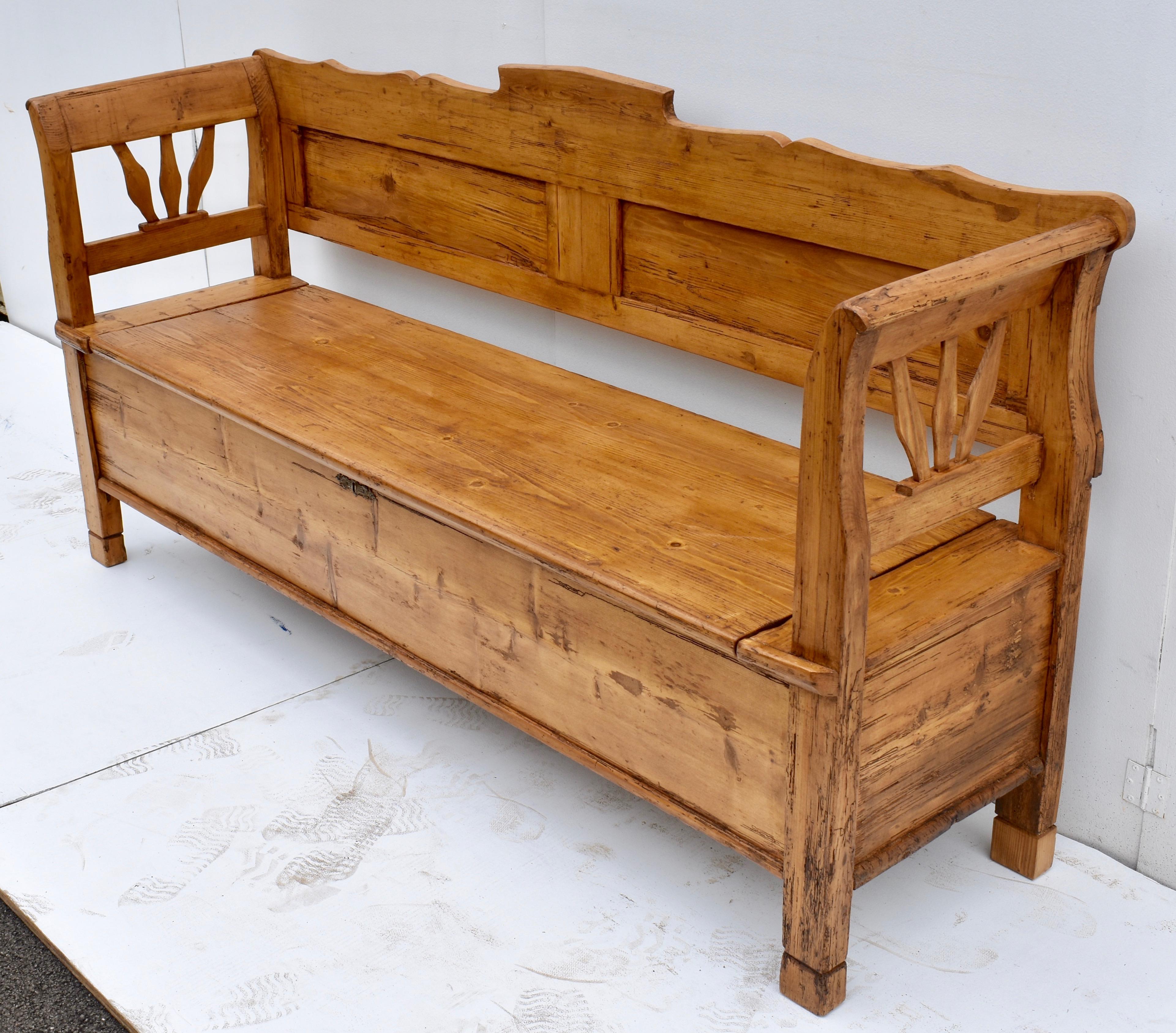 Polished Pine and Oak Box Bench or Settle