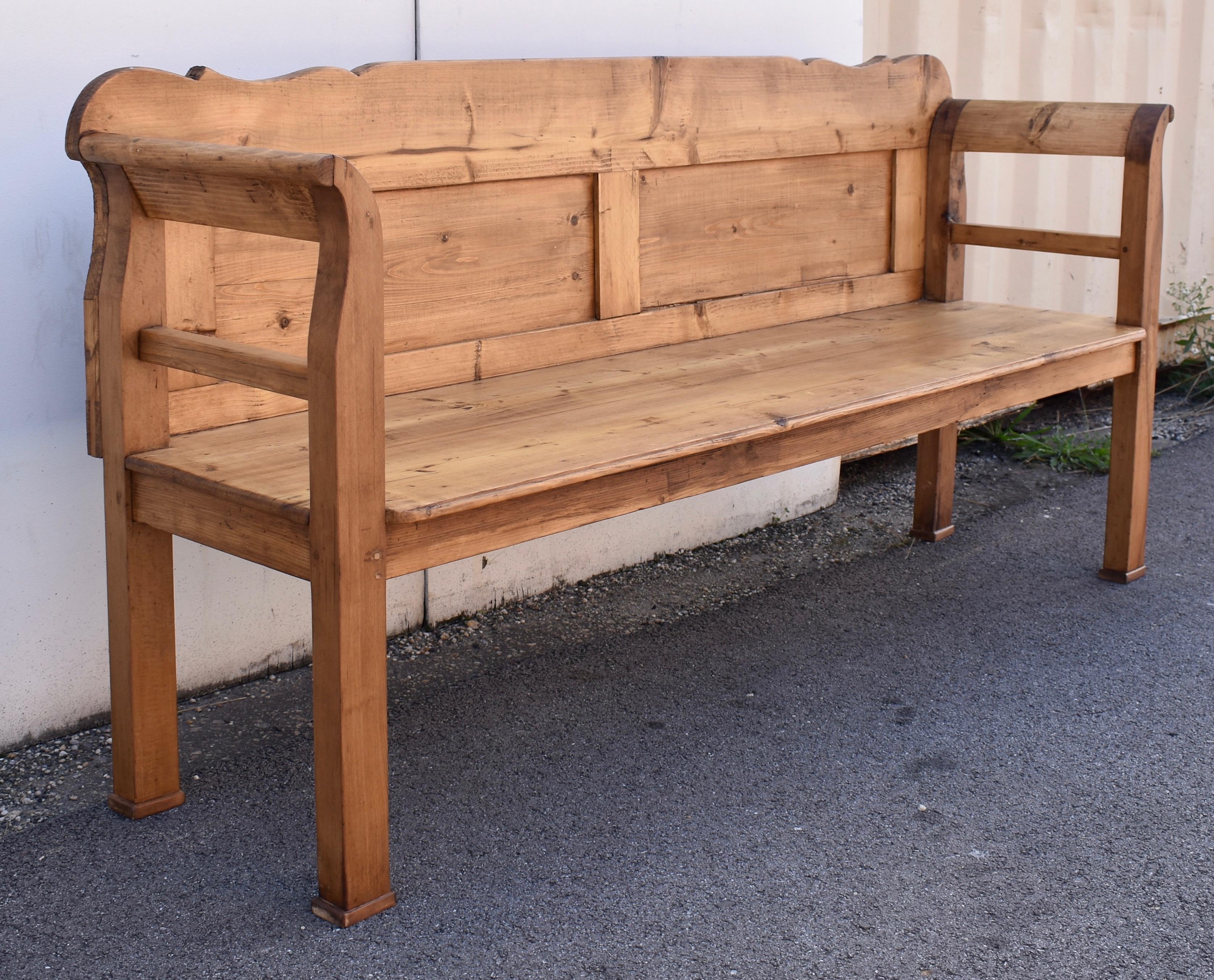 Country Pine and Oak Paneled Bench or Settle.