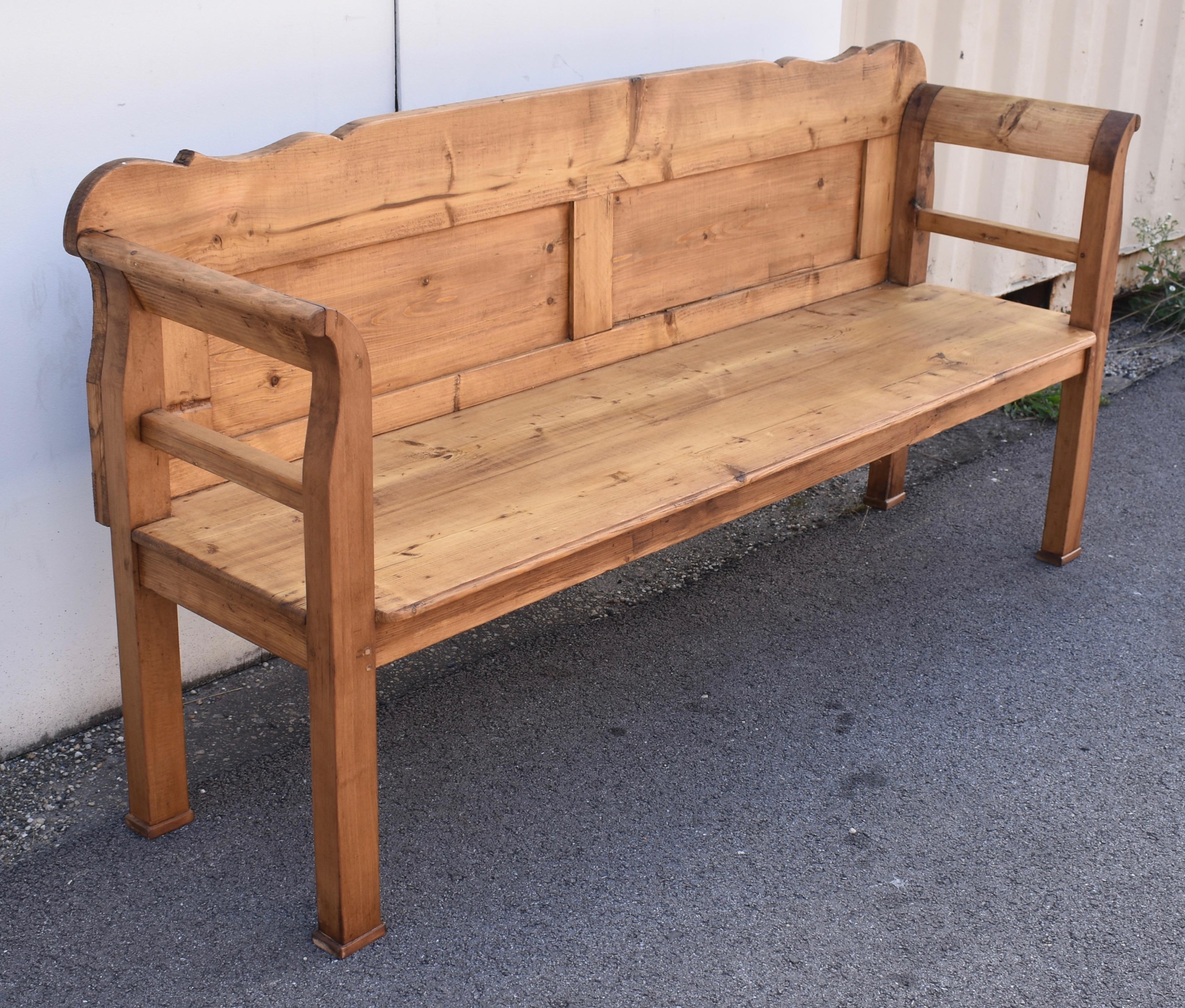Hungarian Pine and Oak Paneled Bench or Settle.