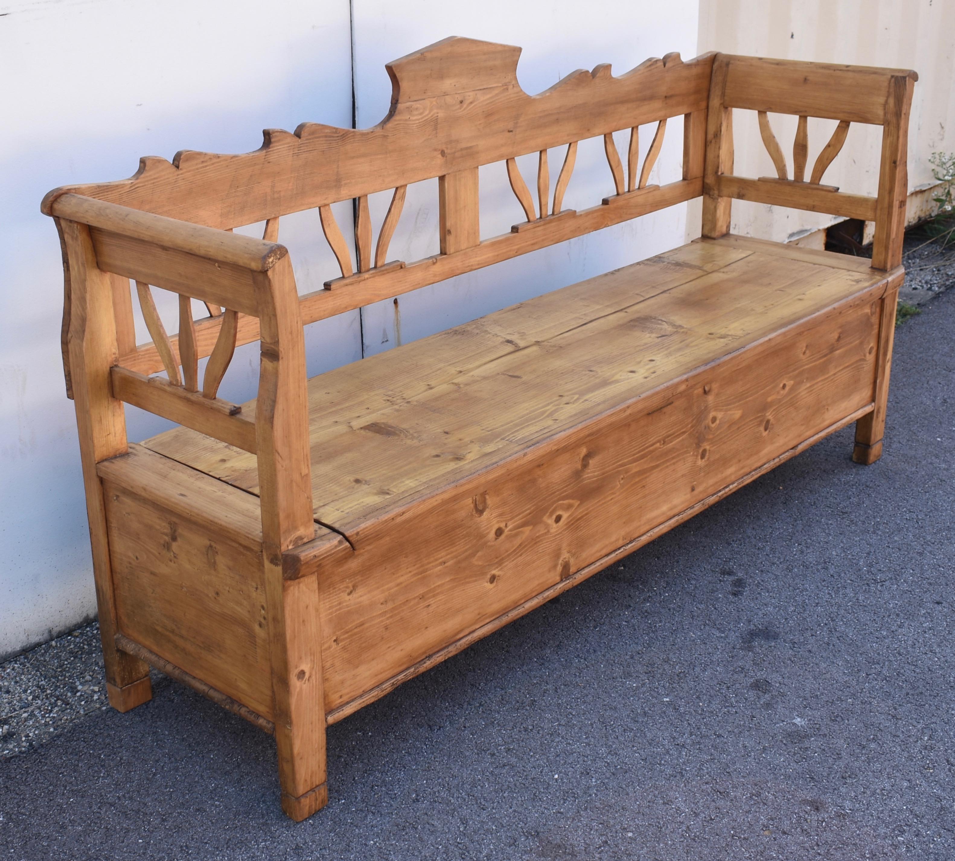 Hungarian Pine and Oak Storage Bench or Settle.