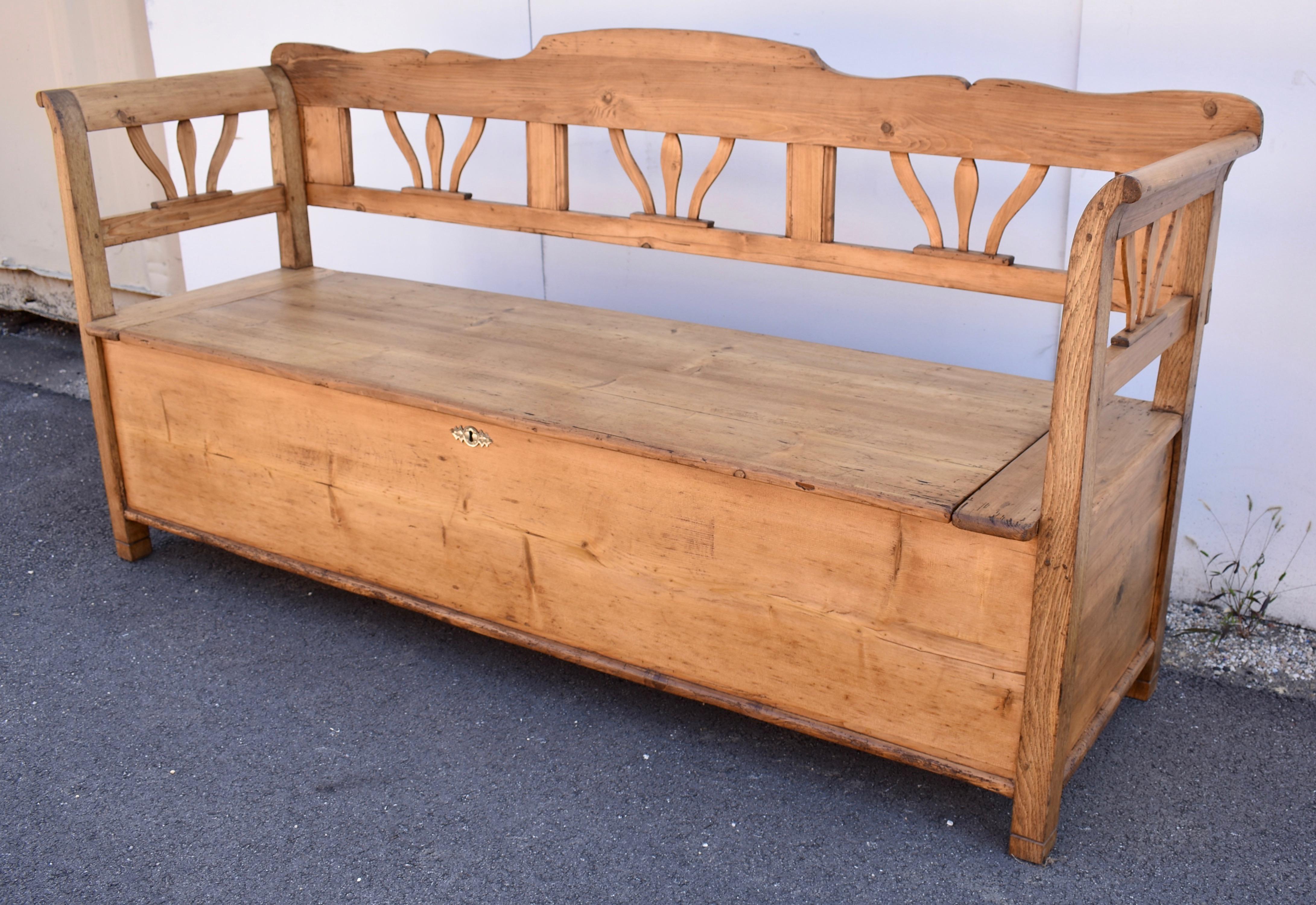 Polished Pine and Oak Storage Bench or Settle
