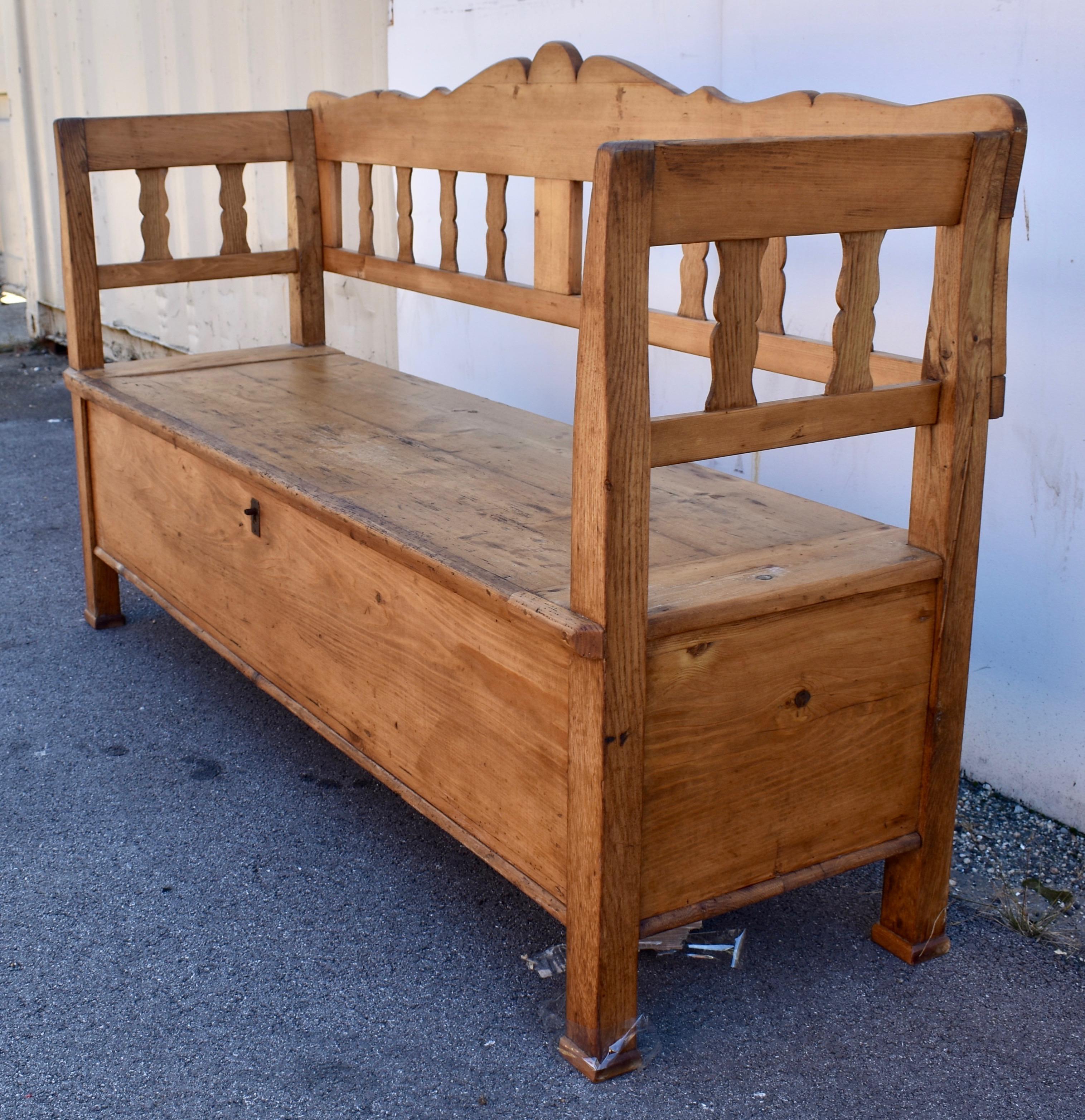 Polished Pine and Oak Storage Bench or Settle