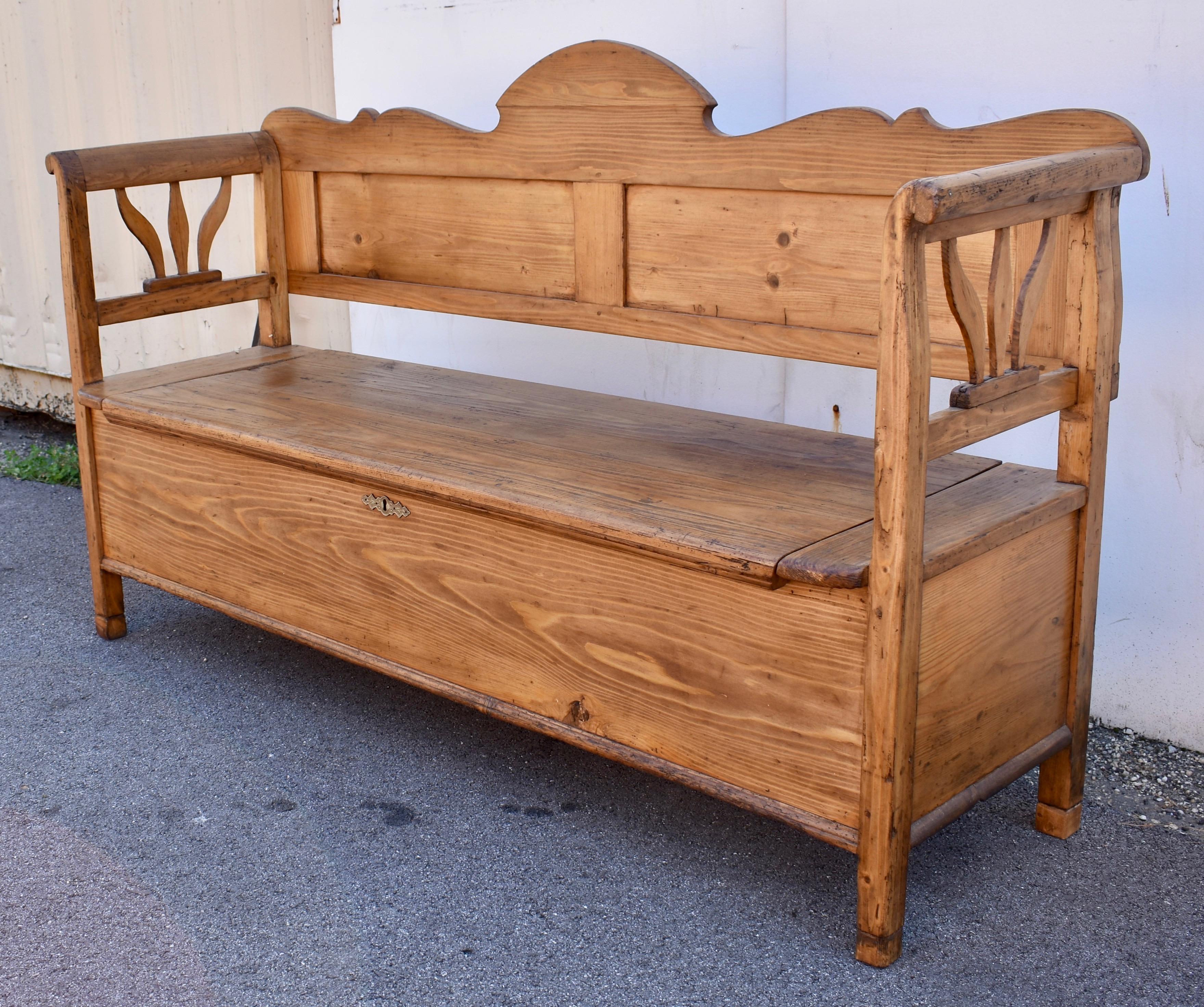 Polished Pine and Oak Storage Bench or Settle