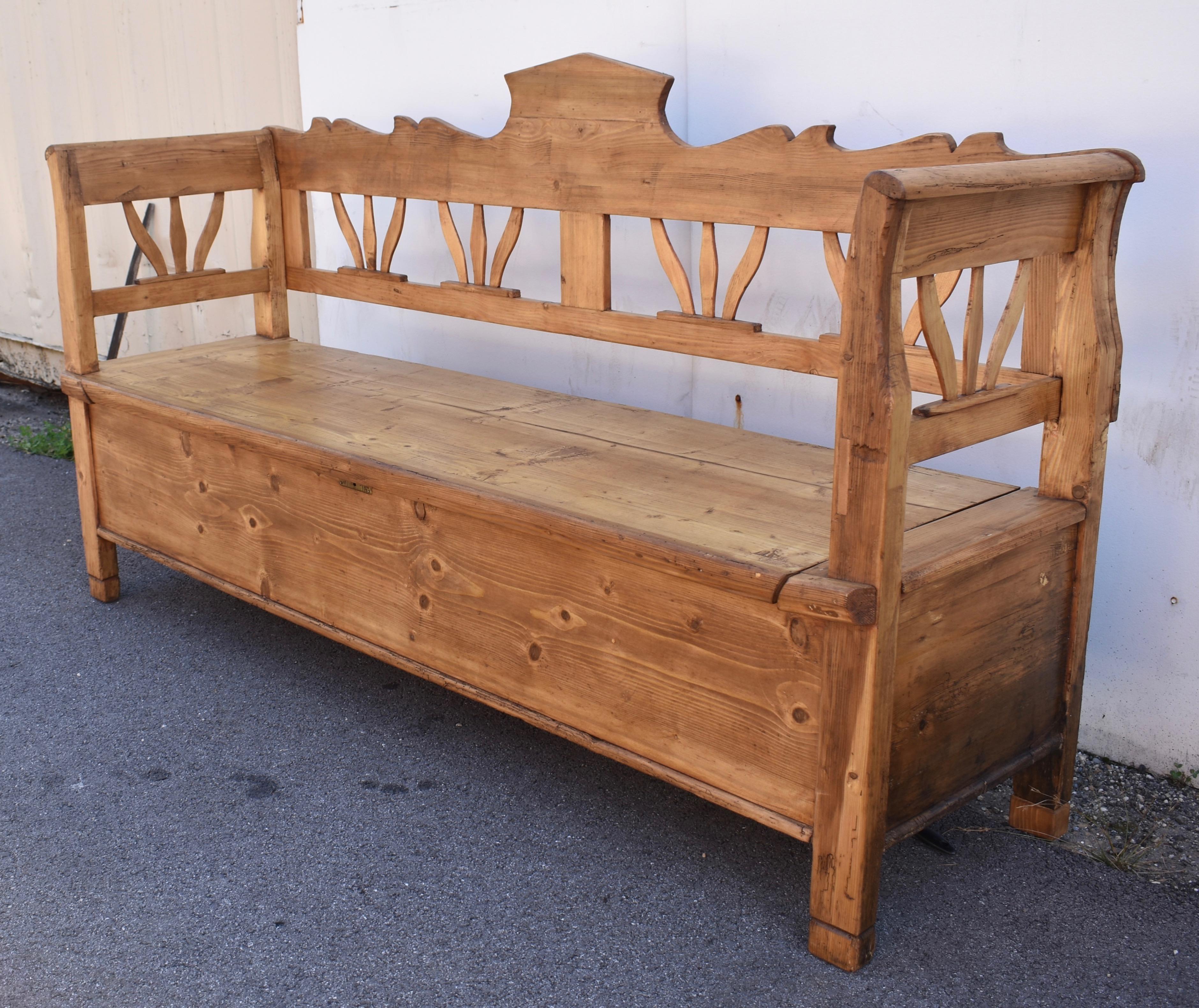 Polished Pine and Oak Storage Bench or Settle.