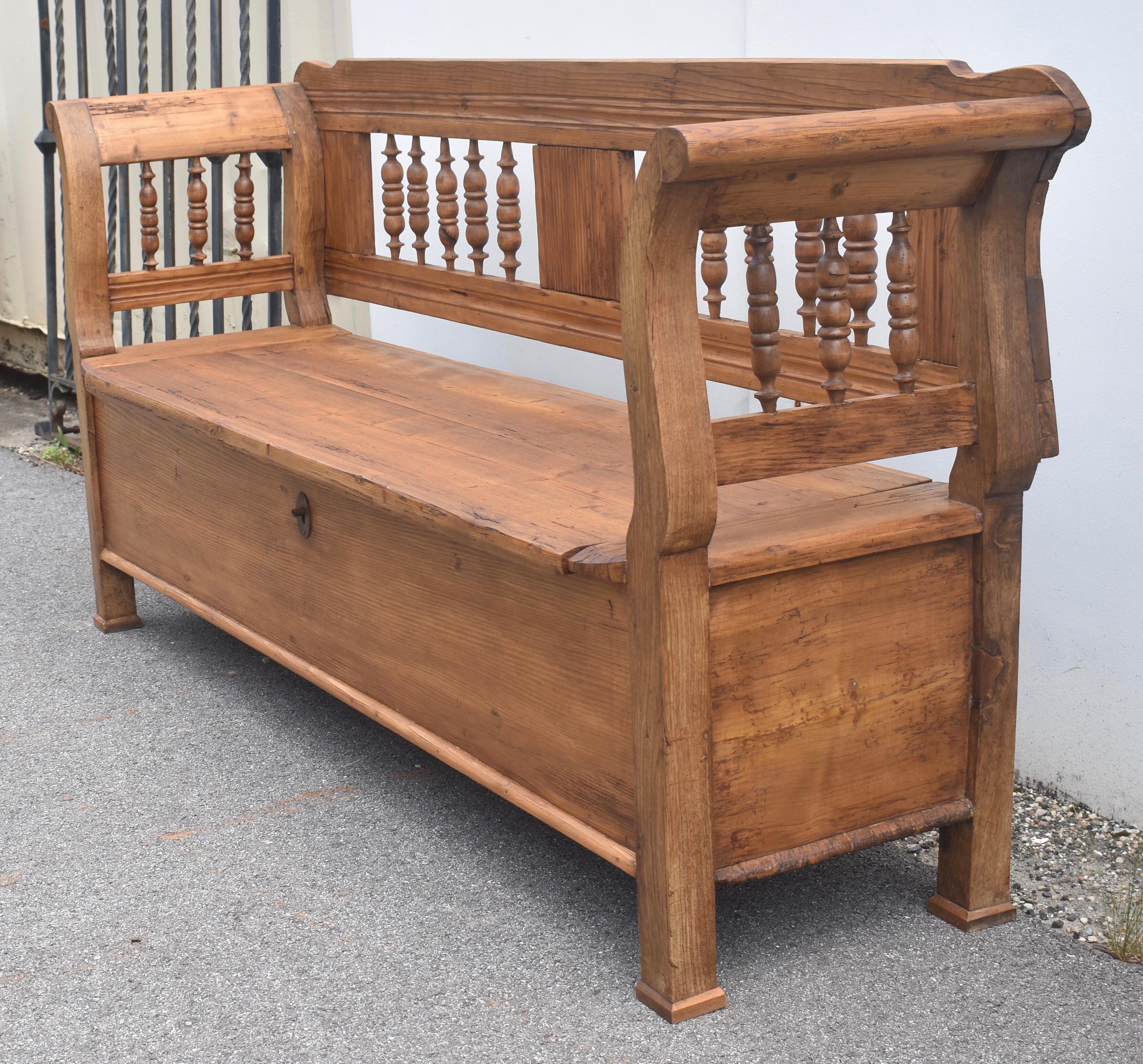 Polished Pine and Oak Storage Bench or Settle For Sale