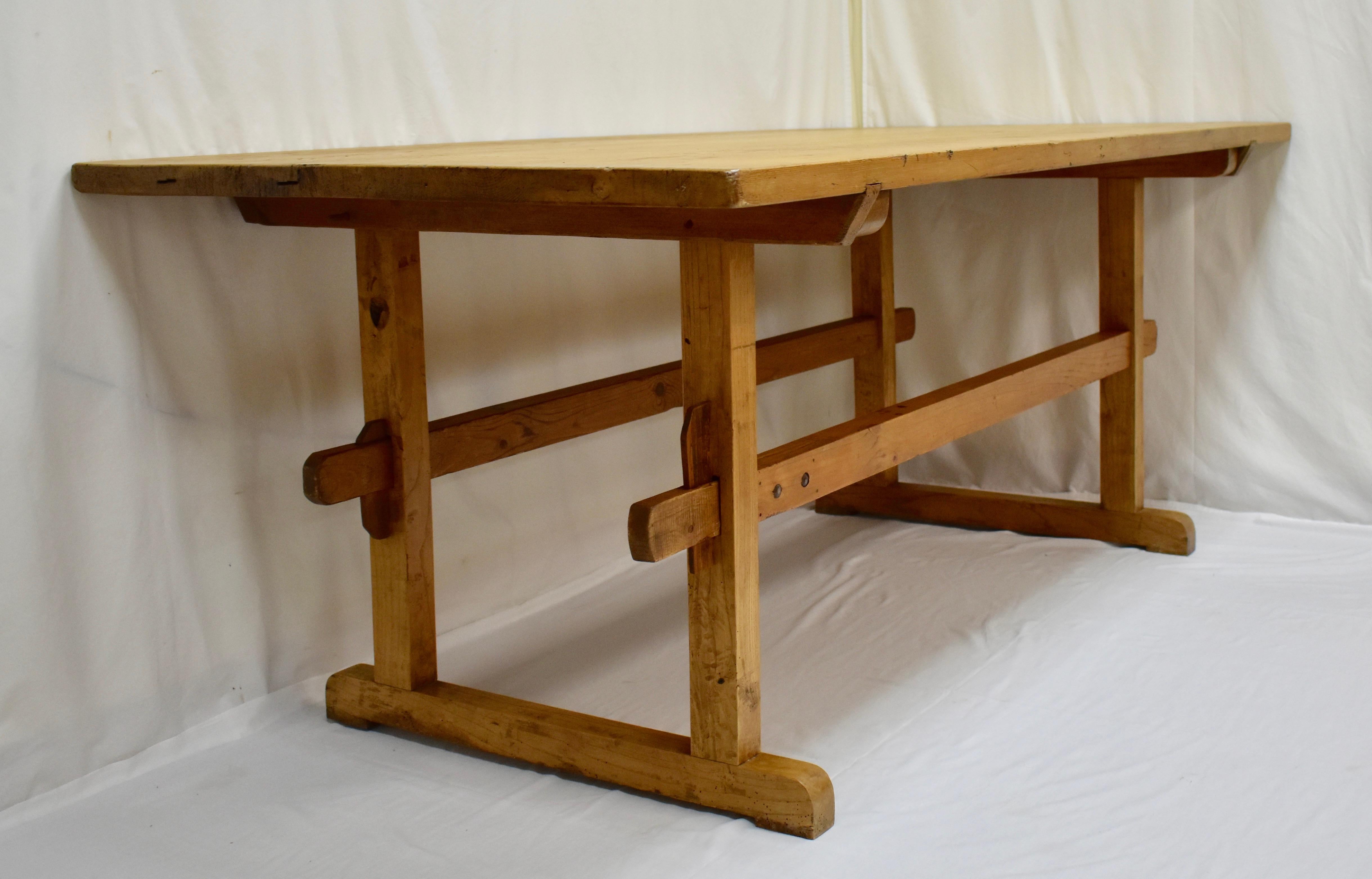 Country Pine and Oak Stretcher Base Trestle Table