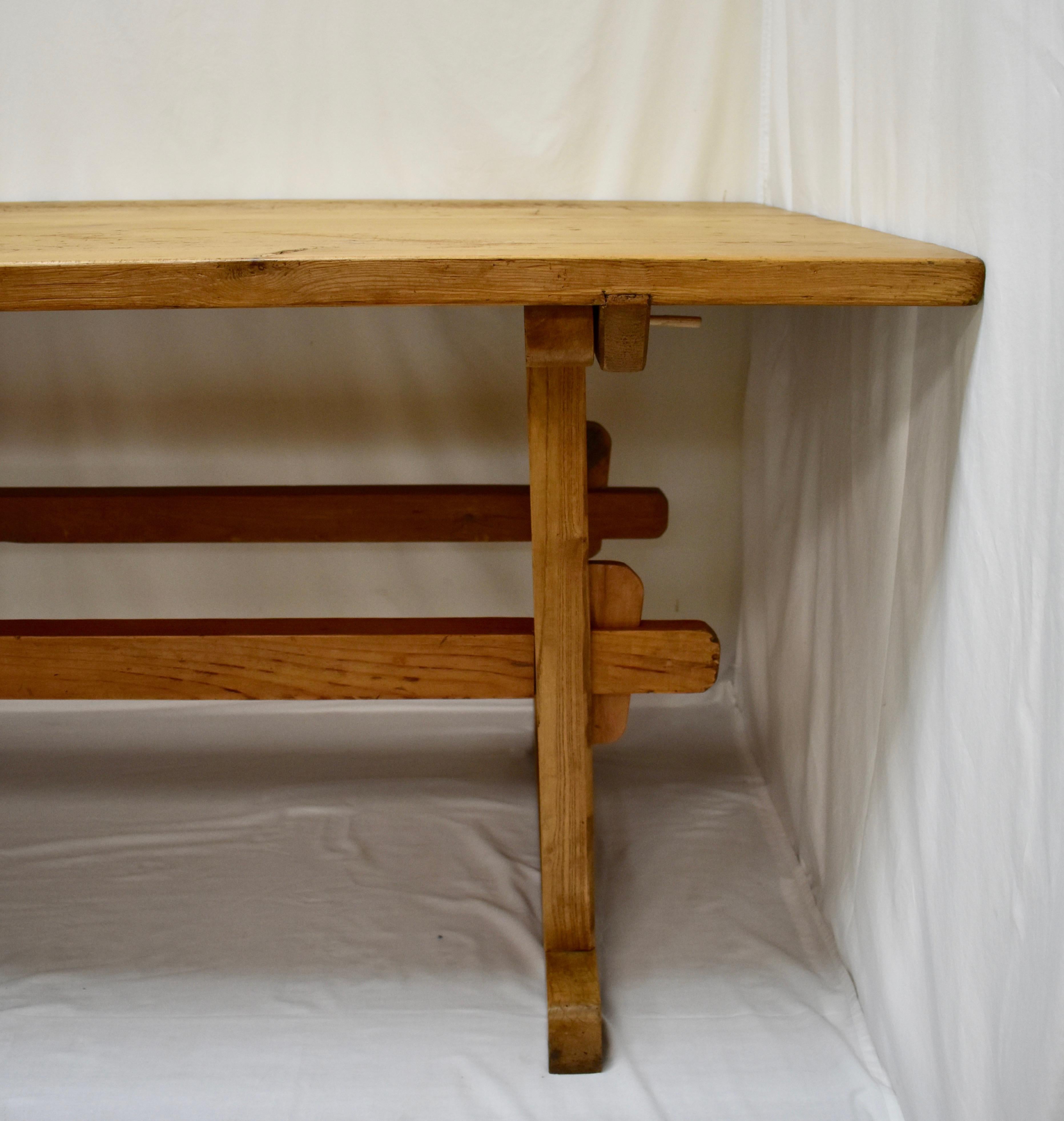 19th Century Pine and Oak Stretcher Base Trestle Table