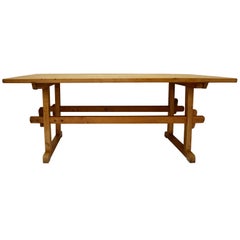 Pine and Oak Stretcher Base Trestle Table