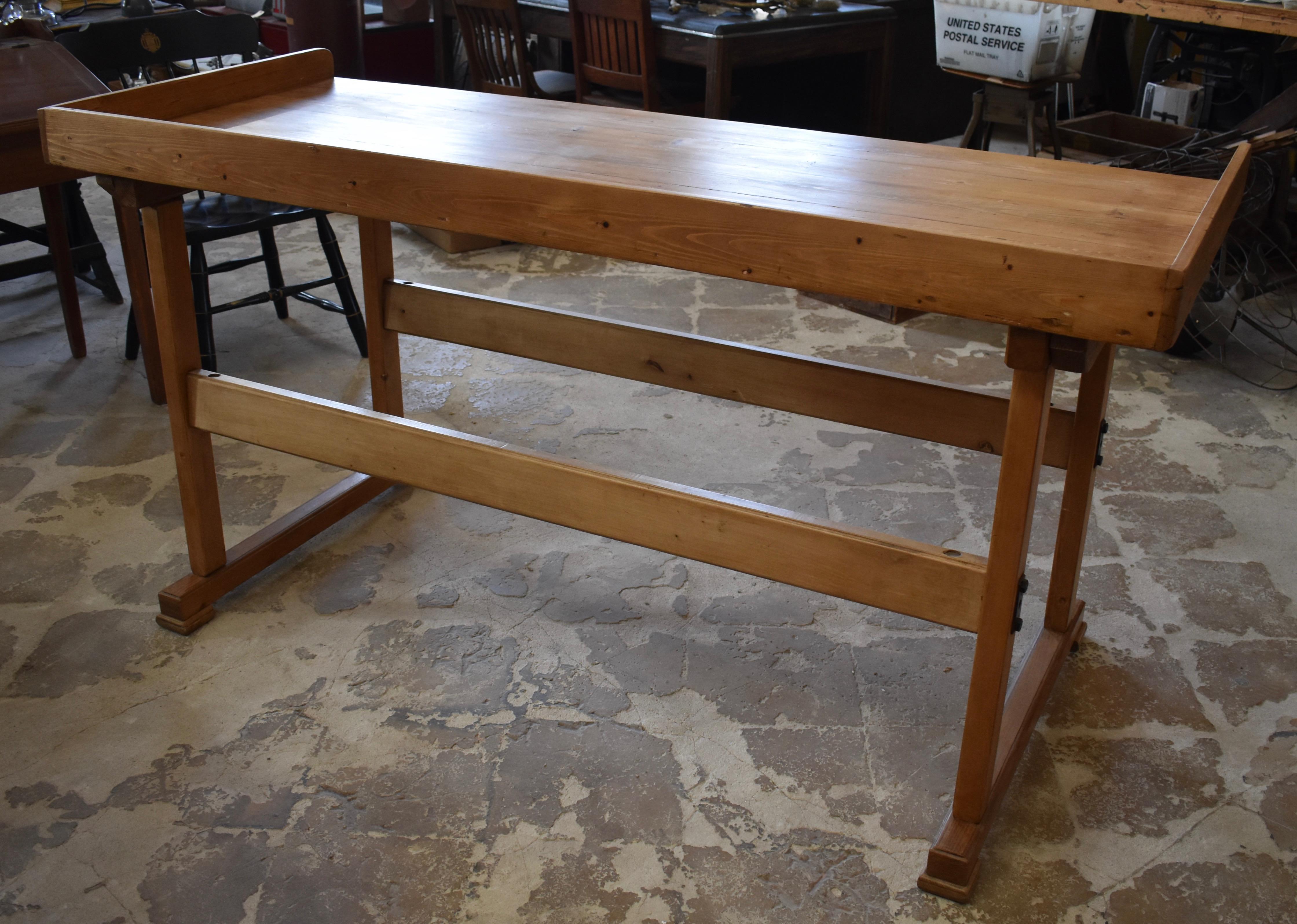 Pine and Oak Stretcher-Base Work Table 13