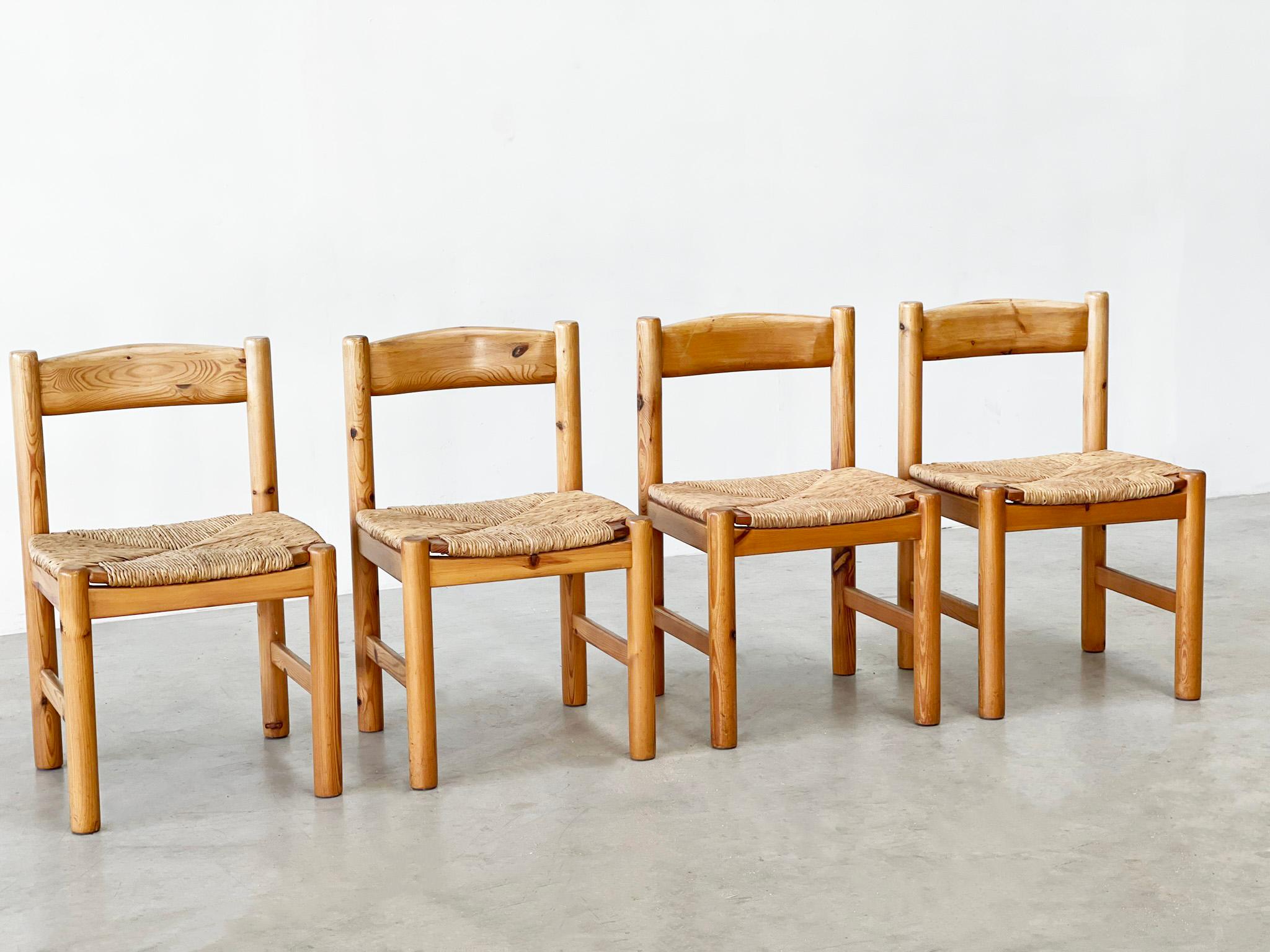Pine and rattan elegant dining chairs In Good Condition In Nijlen, VAN